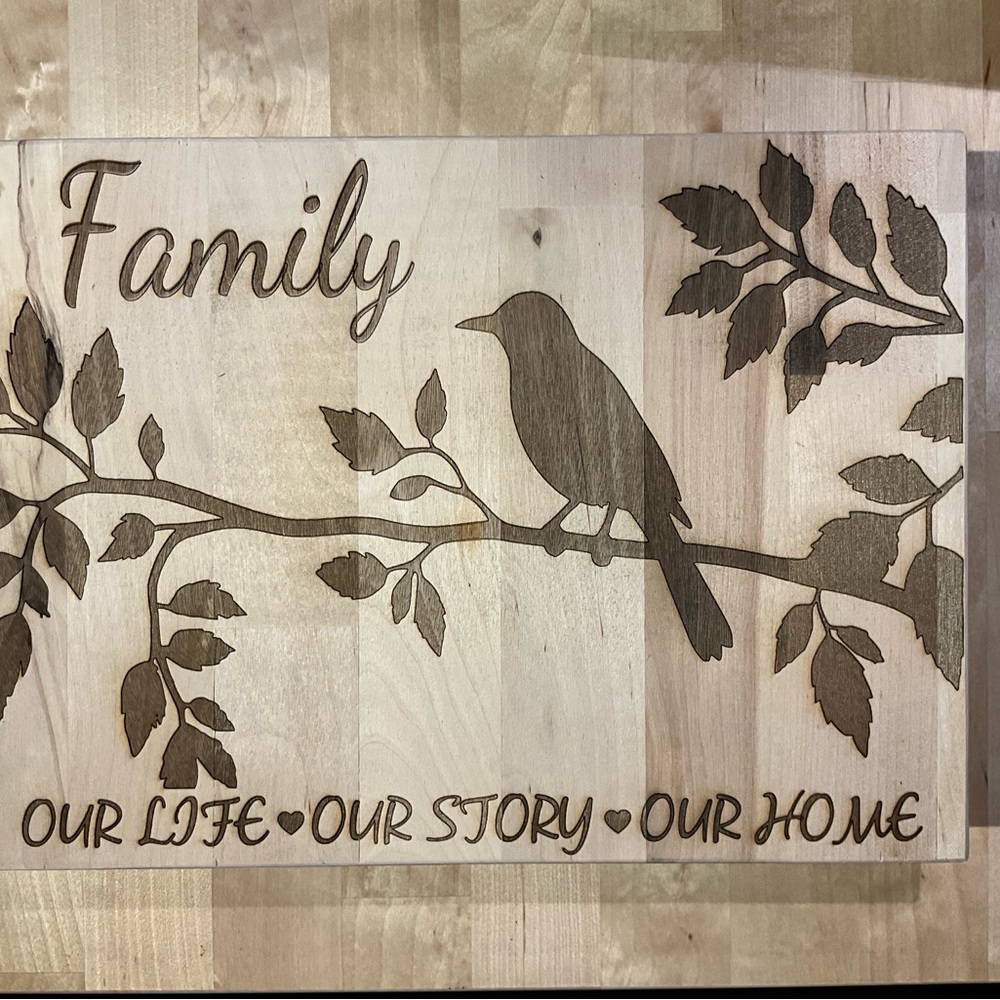 Family Bird Wall Art Decor - Natural Butcher Block